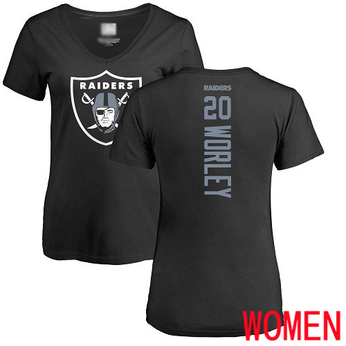 Oakland Raiders Black Women Daryl Worley Backer NFL Football #20 T Shirt->women nfl jersey->Women Jersey